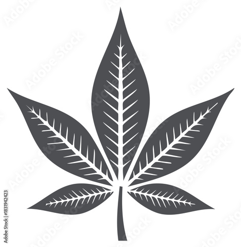 Stylized Leaf Vector Illustration with Prominent Veins, Botanical Symbol, Isolated Design Element, Minimalist Herbarium Icon