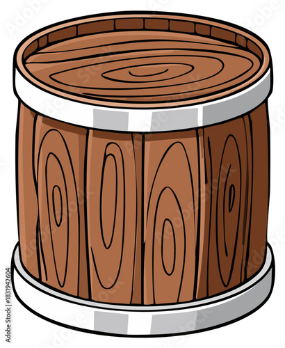 Classic wooden barrel or cask with metal hoops isolated vector illustration