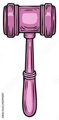 Gavel Illustration, Pink Cartoon Style Design for Legal, Auction, or Authority Concepts