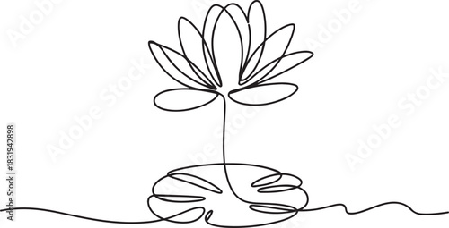 Continuous line drawing of lotus flower .one line  vector illustration  with out background