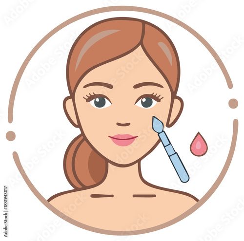 Woman Receiving Dermaplaning Treatment Vector Illustration in Decorative Circle