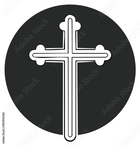Christian Cross Graphic in Circle Symbol of Faith and Religious Belief Icon
