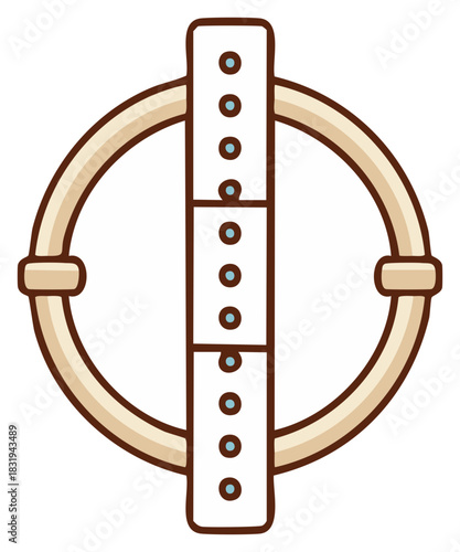Stylized musical tambourine instrument icon with circular frame and jingle elements cartoon illustration