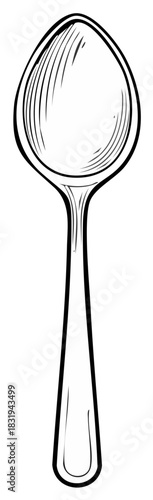 Black and white sketch drawing of a spoon, essential flatware for eating and cooking