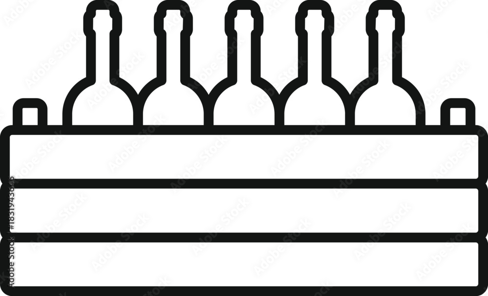 Naklejka premium Six bottles standing in wooden box, ideal for illustrating concepts related to wine storage, transport, and delivery