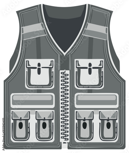 Monochromatic adventure utility vest with many storage pockets and front zipper