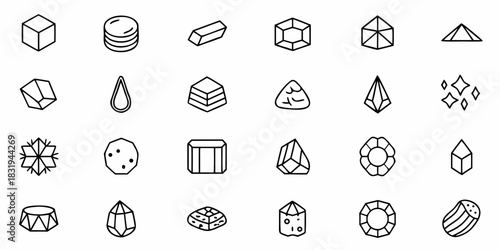 Collection of various geometric shapes including cubes, diamonds, and other crystal forms icons