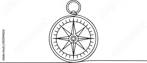 Single one line drawing compass for locating direction. Shipment and logistic concept.one line  vector illustration  with out background