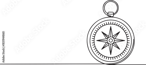 Single one line drawing compass for locating direction. Shipment and logistic concept.one line  vector illustration  with out background