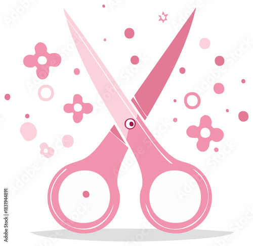 Charming Pink Scissors with Floral and Geometric Accents, Illustrative Design Element, Ideal for Crafting Projects and Creative Designs