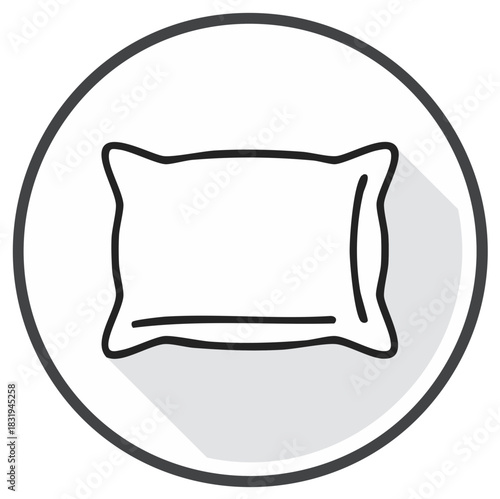 Minimalist outline pillow icon in a circle with long shadow representing comfort sleep and relaxation