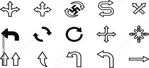 Arrow and direction icons set vector symbols for navigation interface movement transfer and rotation