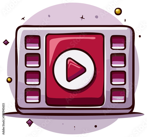 Cartoon media player icon with a central play button symbol for video streaming and entertainment