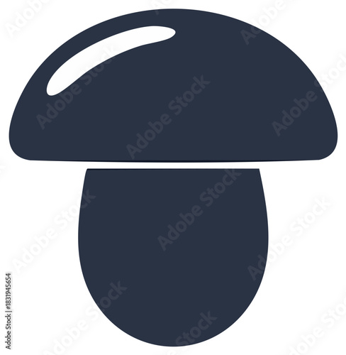 Stylized Dark Blue Mushroom Fungi Icon Modern Minimal Design with Subtle Highlight
