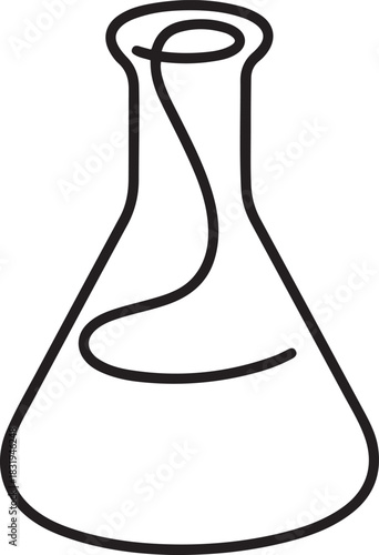 Single continuous line art chemical science flask. Scientific technology research medicine glass equipment design.one line  vector illustration  with out background