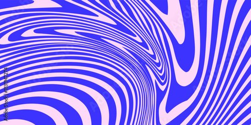 Blue Wavy Lines Abstract Background in Trendy Retro Psychedelic Style. 