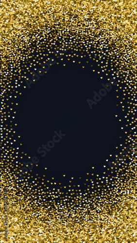 Gold hearts scattered on black background.