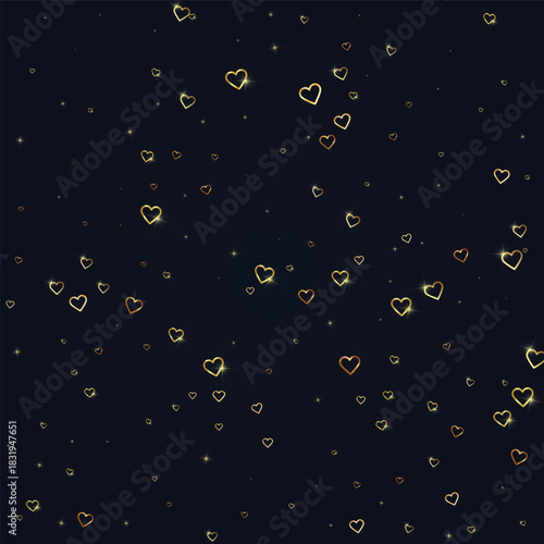 Gold hearts scattered on black background.