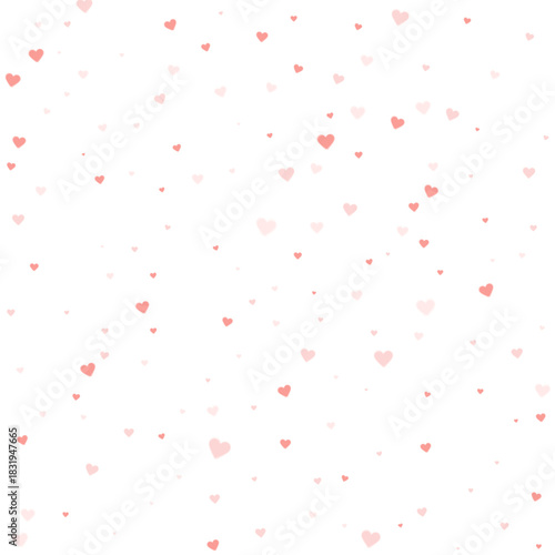 Red hearts scattered on white background.
