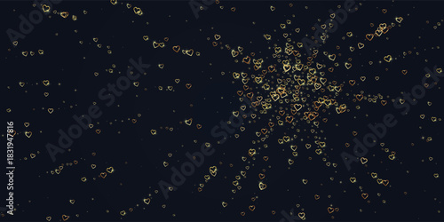 Gold hearts scattered on black background.