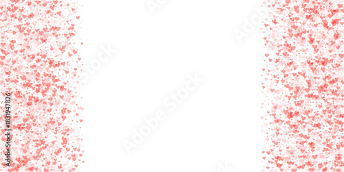 Red hearts scattered on white background.