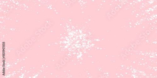 White hearts scattered on pink background.