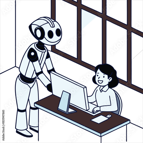 AI Assistant and Human Collaboration Vector