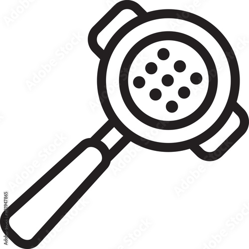 Vector illustration of a portafilter with brown handle and metal filter basket. Perfect for coffee shop branding, barista tools, espresso guides, café menus, and coffee-related digital content.