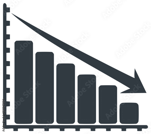 Downward trend of a bar graph with an arrow.