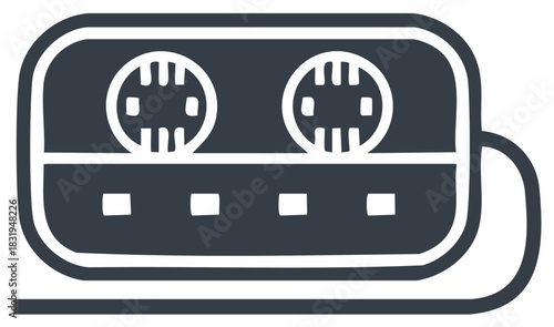 Vintage cassette tape with two spools and a wire, simplicity, audio recording, retro technology