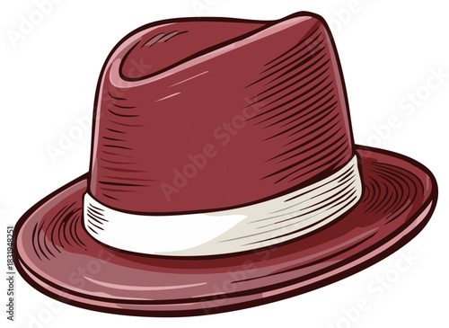 Maroon Trilby Fedora Hat Illustration Vintage Style Stylish Elegant Menswear Apparel