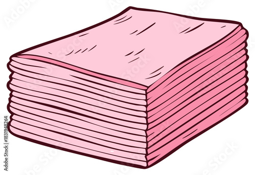 Stack of pink illustrated paper napkins or tissues with hand-drawn outlines