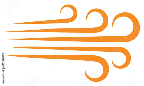 Orange stylized wind symbol, flat design element, airflow concept isolated