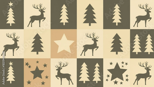 Christmas holiday pattern with reindeer trees and stars festive season background for christmas design