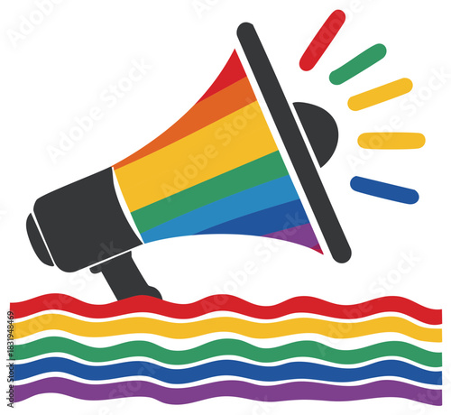 Rainbow Colored Megaphone Announcement for LGBTQ+ Equality Rights Pride Illustration
