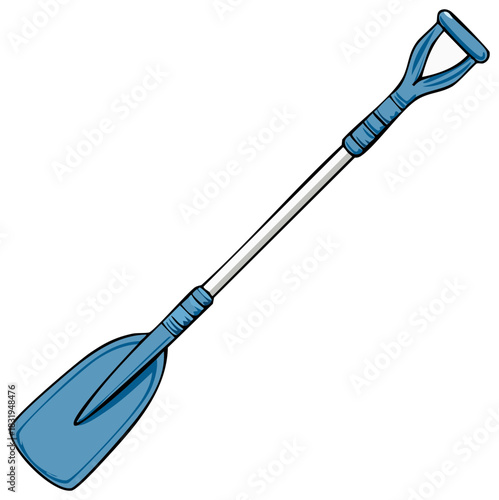 Blue Plastic Paddle with T Grip for Kayaks or Canoes in Cartoon Style, Boating Equipment