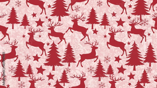 Christmas pattern with reindeer trees snowflakes stars holiday season festive background design