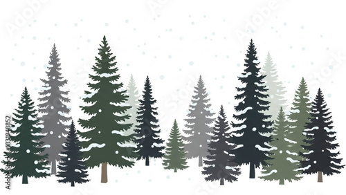 Winter forest scene with christmas trees and snow falling holiday season background landscape nature image
