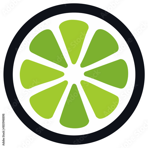 Vibrant green lime slice with black border, fresh citrus fruit icon