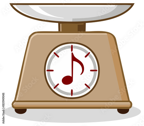 Musical Scale: Balancing Sound Cartoon Illustration Featuring a Vintage Scale with a Music Note Display