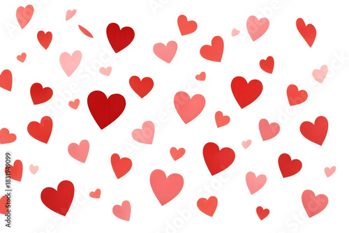 Red and Pink Heart Confetti Burst Isolated on Transparent Background