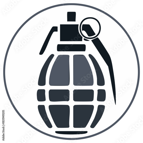 Stylized Grenade Illustration Hand Weapon Safety Pin Surrounded by Circle