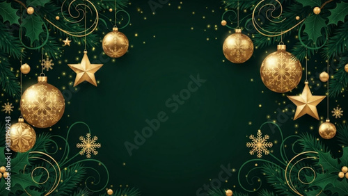 Elegant christmas background with golden ornaments stars and snowflakes for holiday season design
