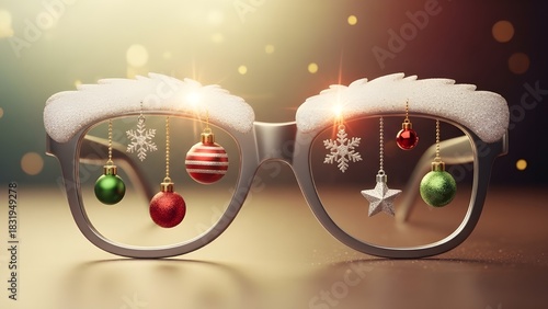 Festive Holiday Vision Christmas Ornaments Reflected in Eyeglasses