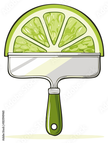 Creative concept illustration of a putty knife with a fresh lime slice for a blade