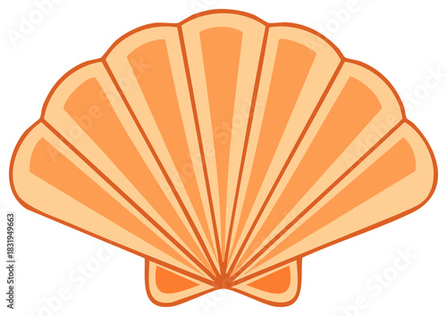 Stylized orange scallop seashell illustration with a fan-like pattern