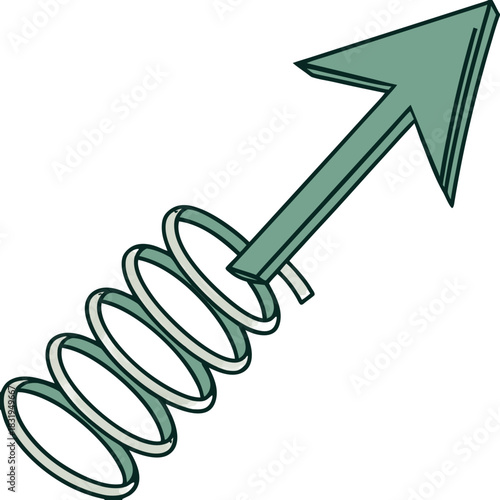 Dynamic Ascent: An arrow, symbolizing forward momentum and growth, ascends, its path illuminated by a trail of circular rings, suggesting continuous advancement.