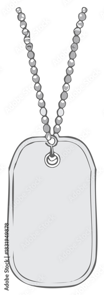 Obraz premium Hand drawn illustration of a blank military dog tag on a ball chain necklace