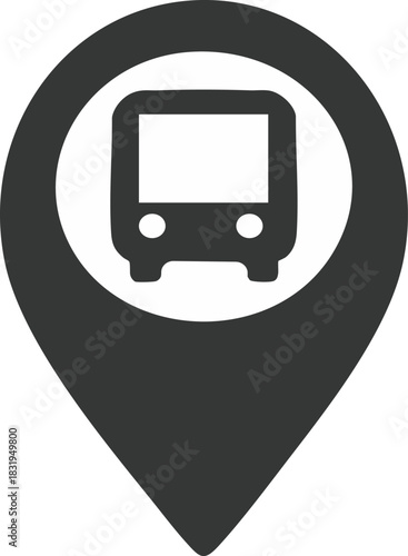 Bus Stop Location Icon: A clean, minimalistic icon of a bus station marker, clearly indicating the presence and location of public transportation services for navigation.