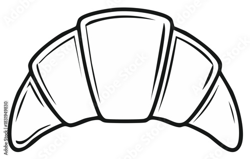 Stylized black and white line drawing of a croissant
